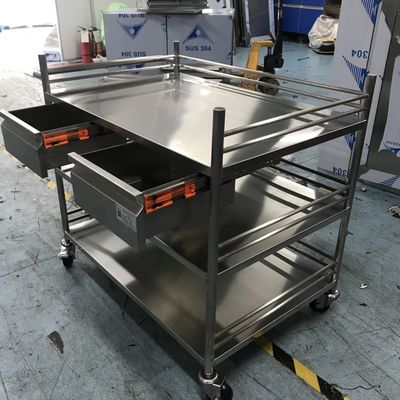 Pabrikan Rumah Sakit atau Industri Makanan Trolley stainless steel untuk mudah geser